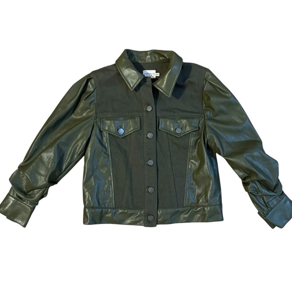Alice + Olivia Renee Vegan Leather Jacket in Olive Size XS - Picture 2 of 5